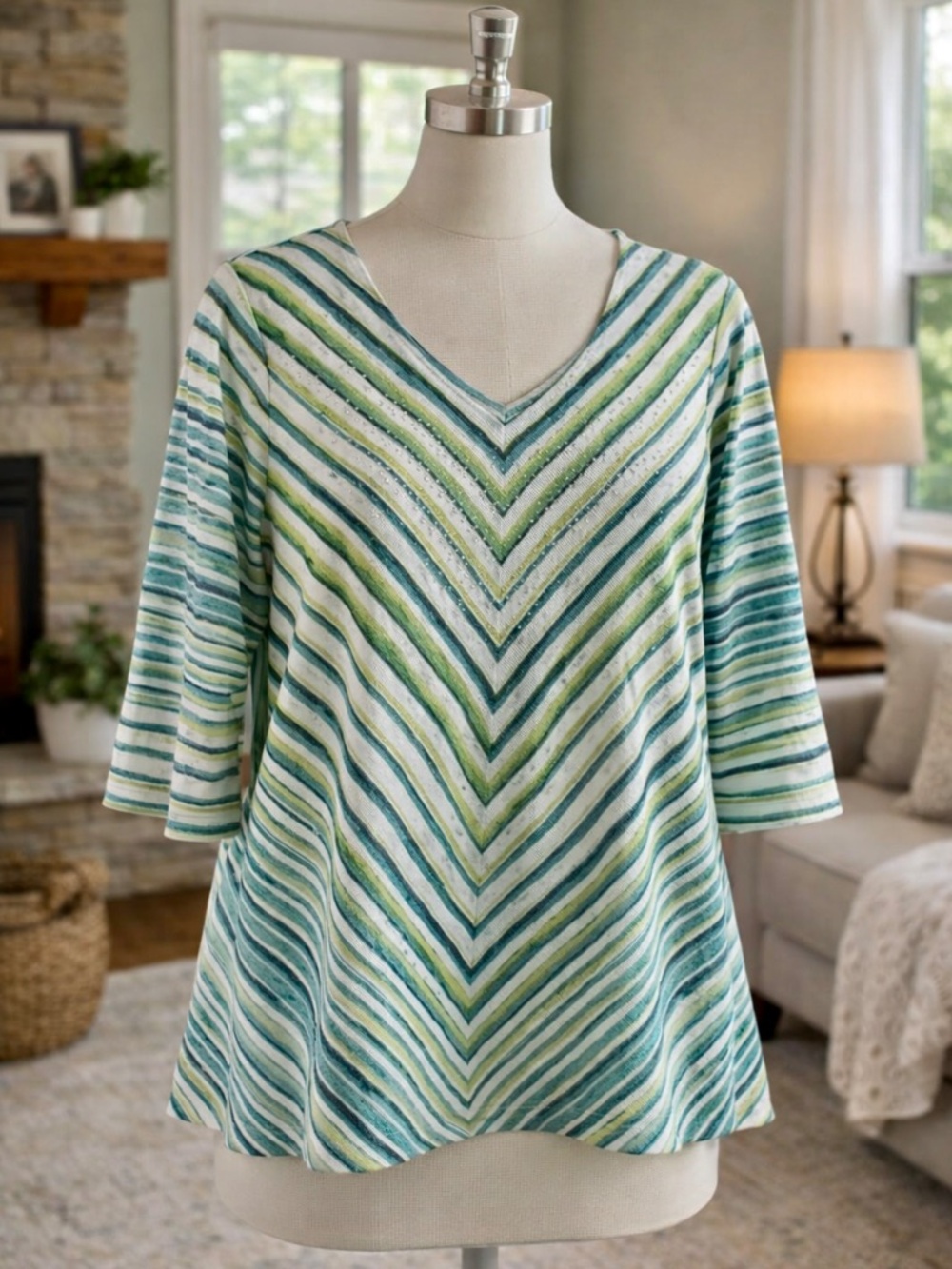 Onque Casuals Women's Chevron Striped top 3/4 sleeves size XL
